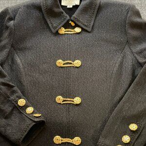 St John Blazer Gold Chain Buttons Vintage Black Knit Jacket 10